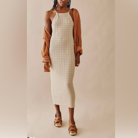 Free People Dresses & Skirts - Free People Mallorca Fauxchet Sweater Midi Dress in Natural - L